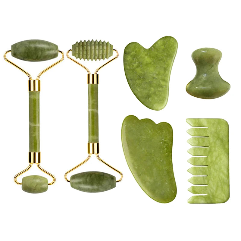 Natural Jade Roller & Gua Sha Set – Facial & Body Massage Tools for Lifting & Anti-Aging