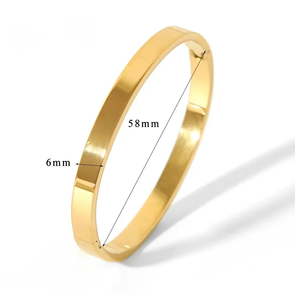 Minimalist Gold-Tone Stainless Steel Bangle Bracelet – Waterproof Oval Design for Women