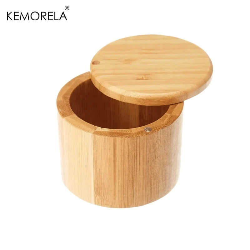 Bamboo Wooden Salt Box with Magnetic Lid – Kitchen Spice Storage Container