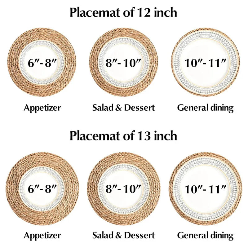 Boho Woven Rattan Placemats Set – Natural Round Farmhouse Table Mats