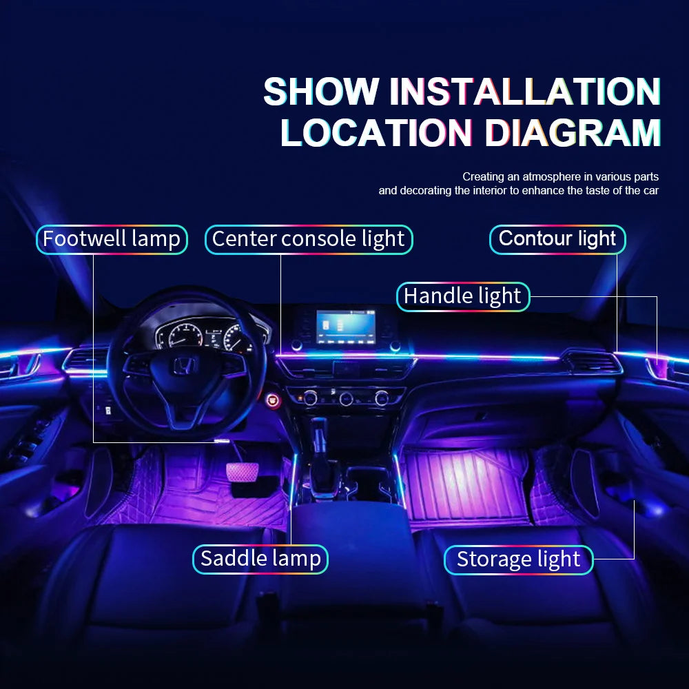 RGB Car Ambient Lights Kit – 64 Color Bluetooth LED Strip Set