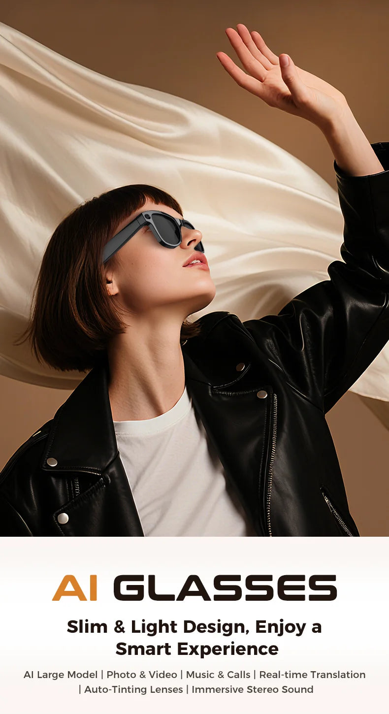 AI Smart Glasses 800W HD Pixel Camera Video Recording Outdoor Sport Sunglasses ChatGpt Translation Voice Call Bluetooth glasses