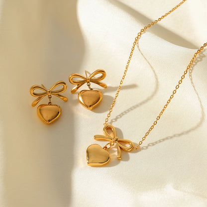 Gold Heart, Star & Flower Necklace and Earrings Set for Women – Waterproof Jewellery