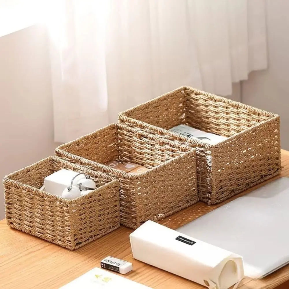 Durable Large Capacity Woven Storage Basket Handmade Reusable Snack Sundries Organizer Clothing Storage Basket