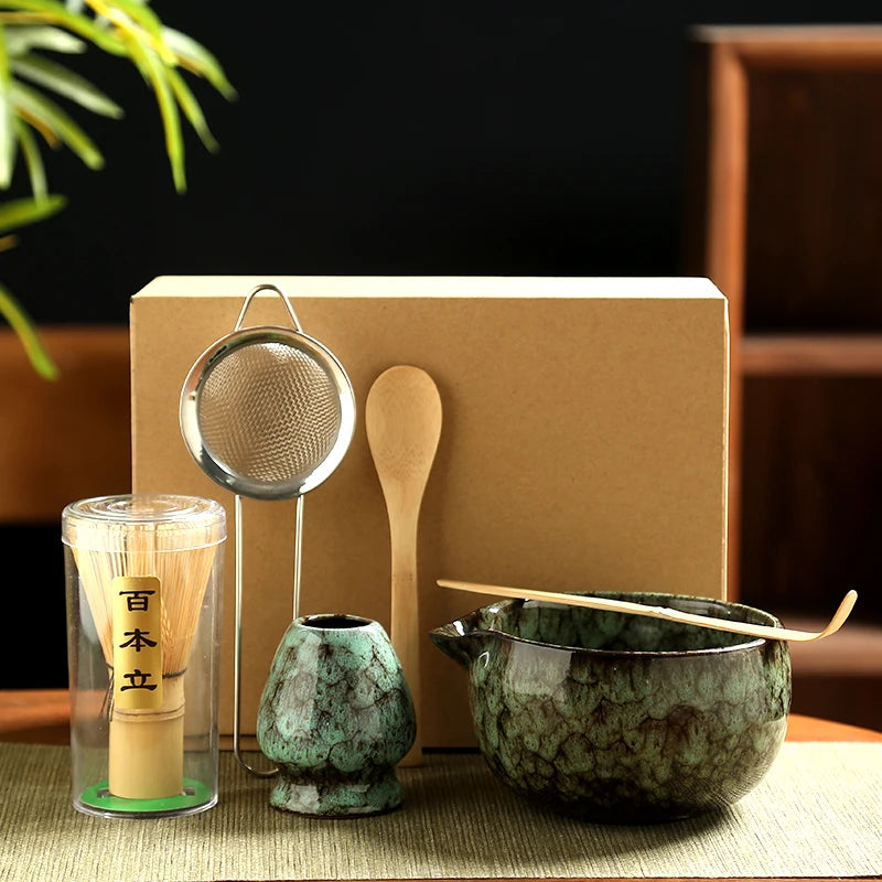6PCS Japanese Matcha Tea Set with Bamboo Whisk Bowl Scoop & Whisk Holder Traditional Matcha Making Kit