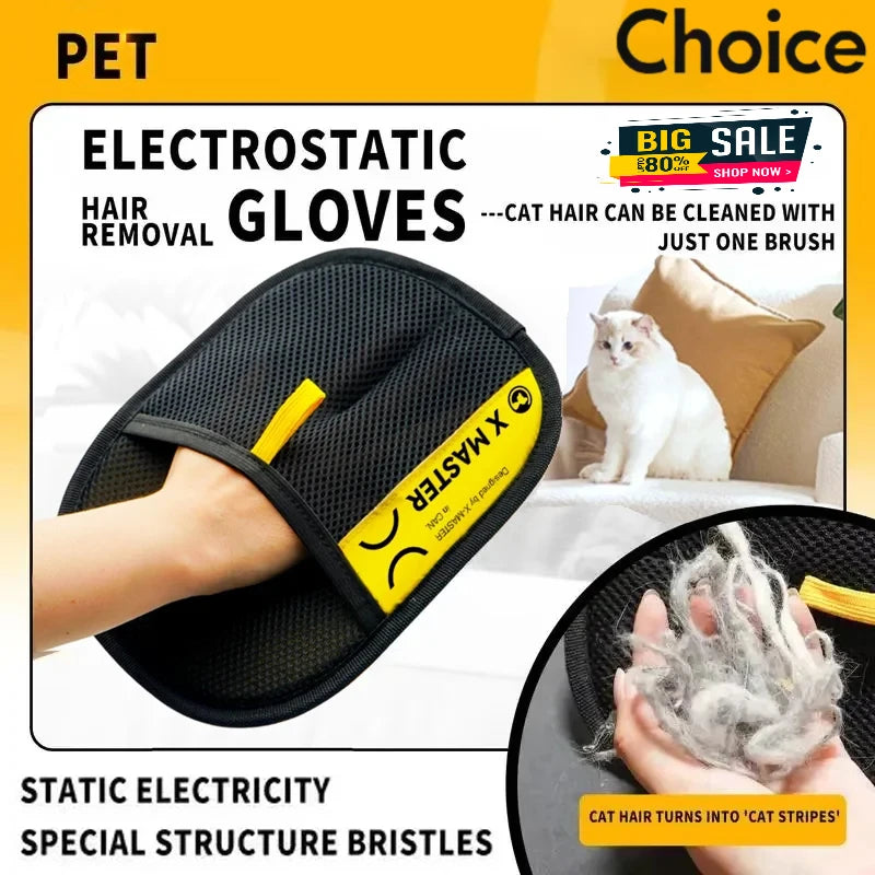 2-in-1 Pet Hair Removal Mitts for Cats & Dogs – Reusable Electrostatic Grooming Glove with Lint Roller