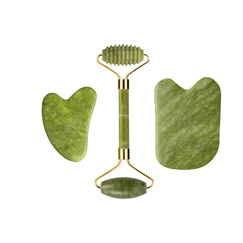 Natural Jade Roller & Gua Sha Set – Facial & Body Massage Tools for Lifting & Anti-Aging