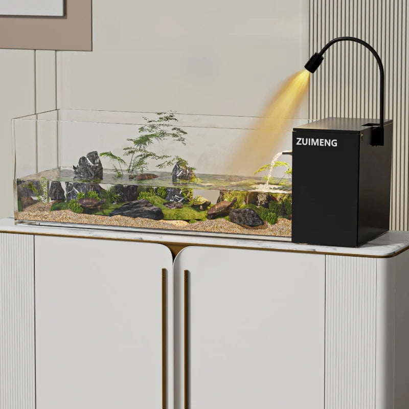‌Turtle Aquarium Tank - Fish & Turtle Hybrid Habitat with Stream Landscape, Luxury Villa Ecosystem for Home/Office