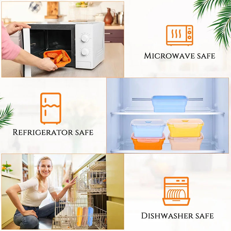 Collapsible Silicone Food Storage Containers – Stackable Lunch Box with Lid
