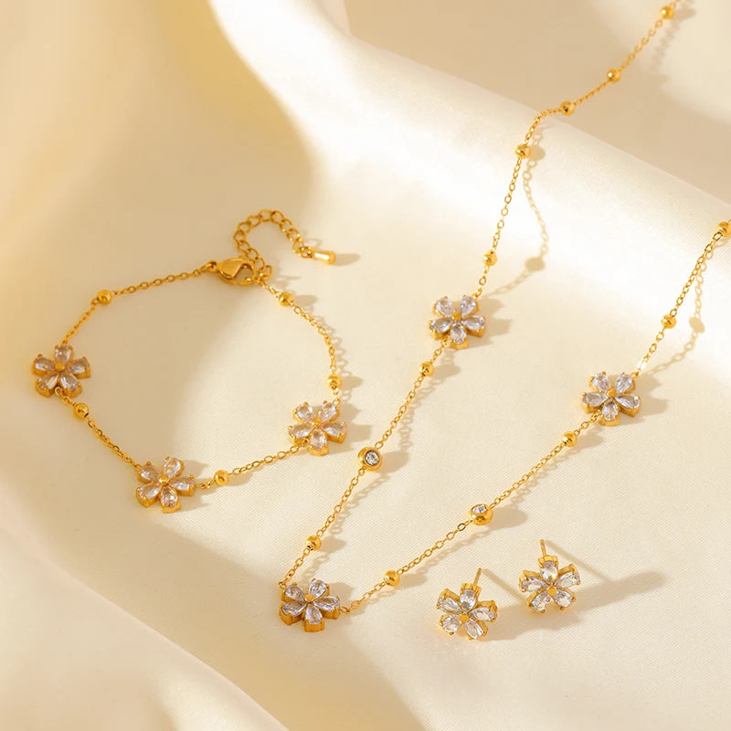 316L Stainless Steel White Zirconia Jewelry Set – Necklace, Bracelet & Earrings for Women