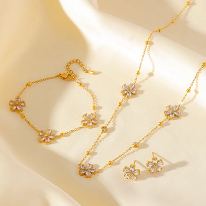 316L Stainless Steel White Zirconia Jewelry Set – Necklace, Bracelet & Earrings for Women