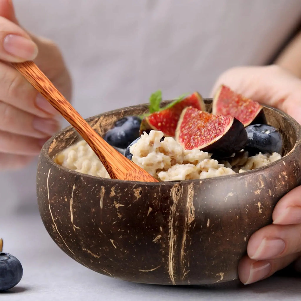 12-15cm Natural Coconut Bowl Serving Dishes Fruit Salad Wooden Reusable Utensils Polished Coconut Shell Bowls Breakfast Party