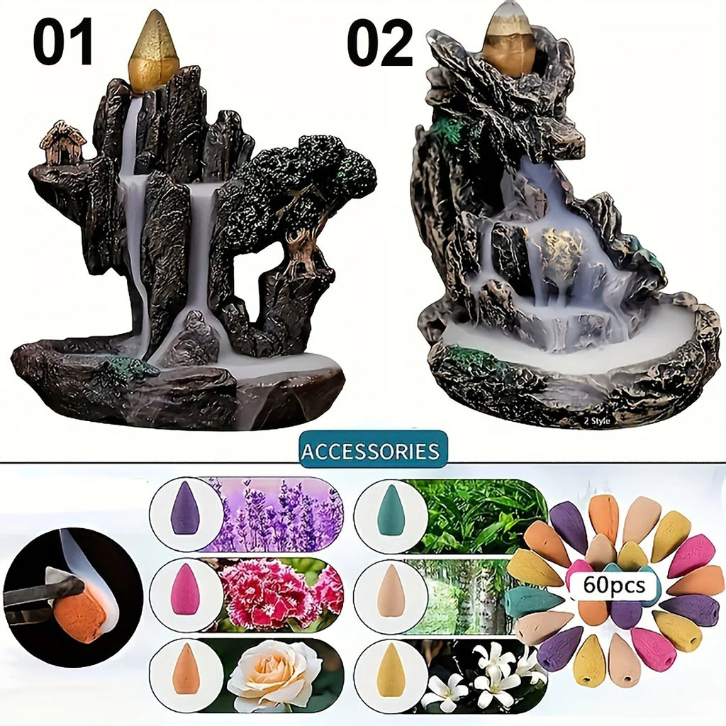 Backflow Incense Burner Waterfall – Reflux Aroma Smoke Censer with Cones