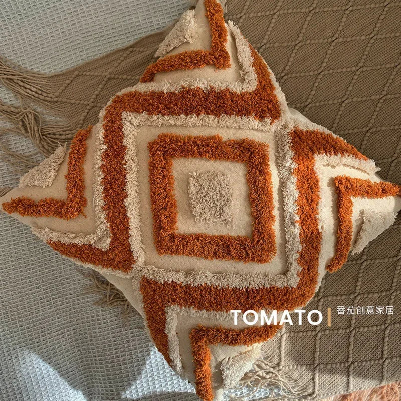 Bohemian Embroidered Cushion Cover – Geometric Tassel Sofa Pillowcase