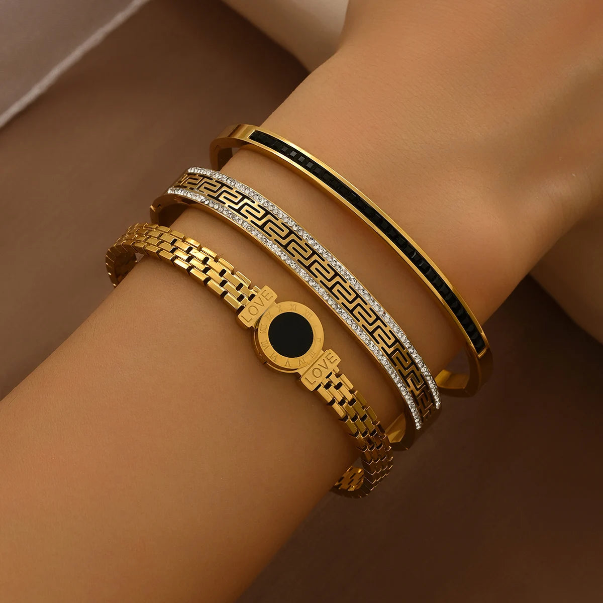 Luxury Black Zircon Stainless Steel Bracelet Set – Waterproof, Elegant & Durable (1/3pcs)