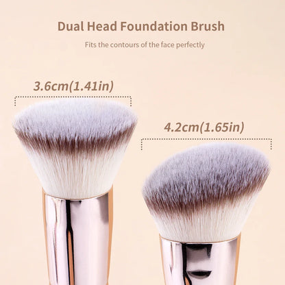 2PCS Double-Ended Foundation & Contour Brushes – Flat & Angled for Liquid, Powder & Cream