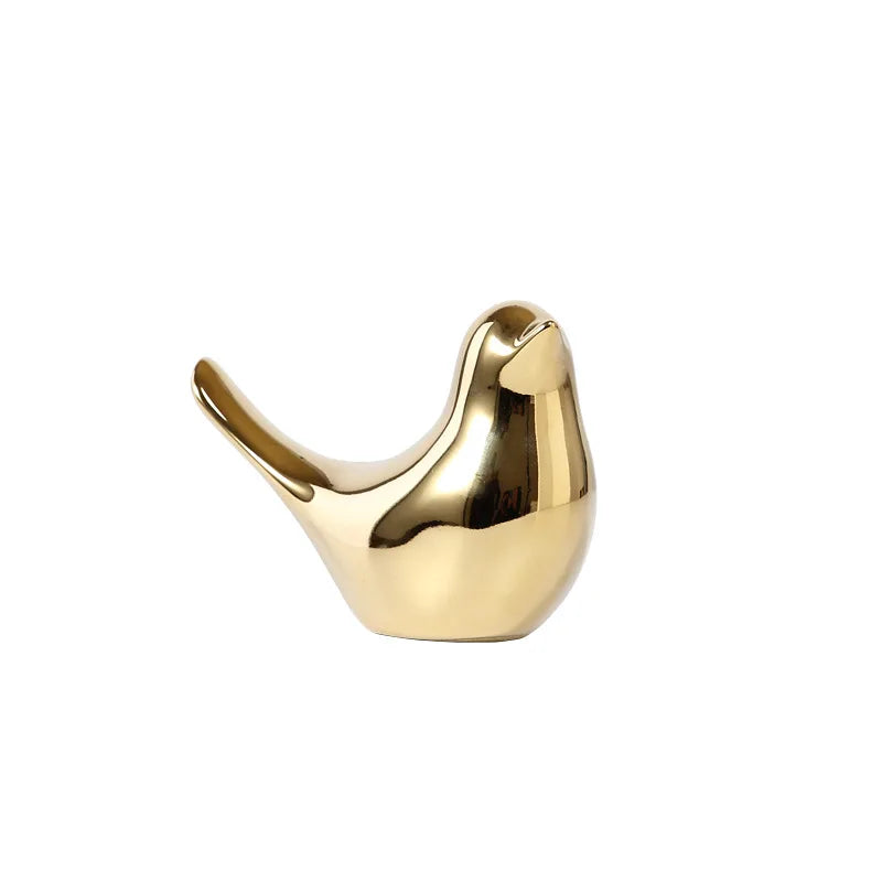 Nordic Ceramic Bird Figurine – Gold Animal Statue Home Decor
