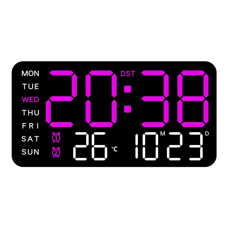 Large Digital Wall Clock Temp Date Week Display Remote Control USB Powered Table Clock Wall-mounted Dual Alarms LED Clocks