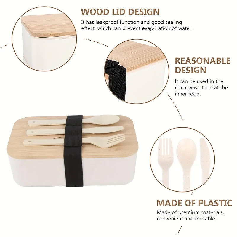 Bamboo Lid Lunch Box Set – Sealed Bento with Cutlery Kit