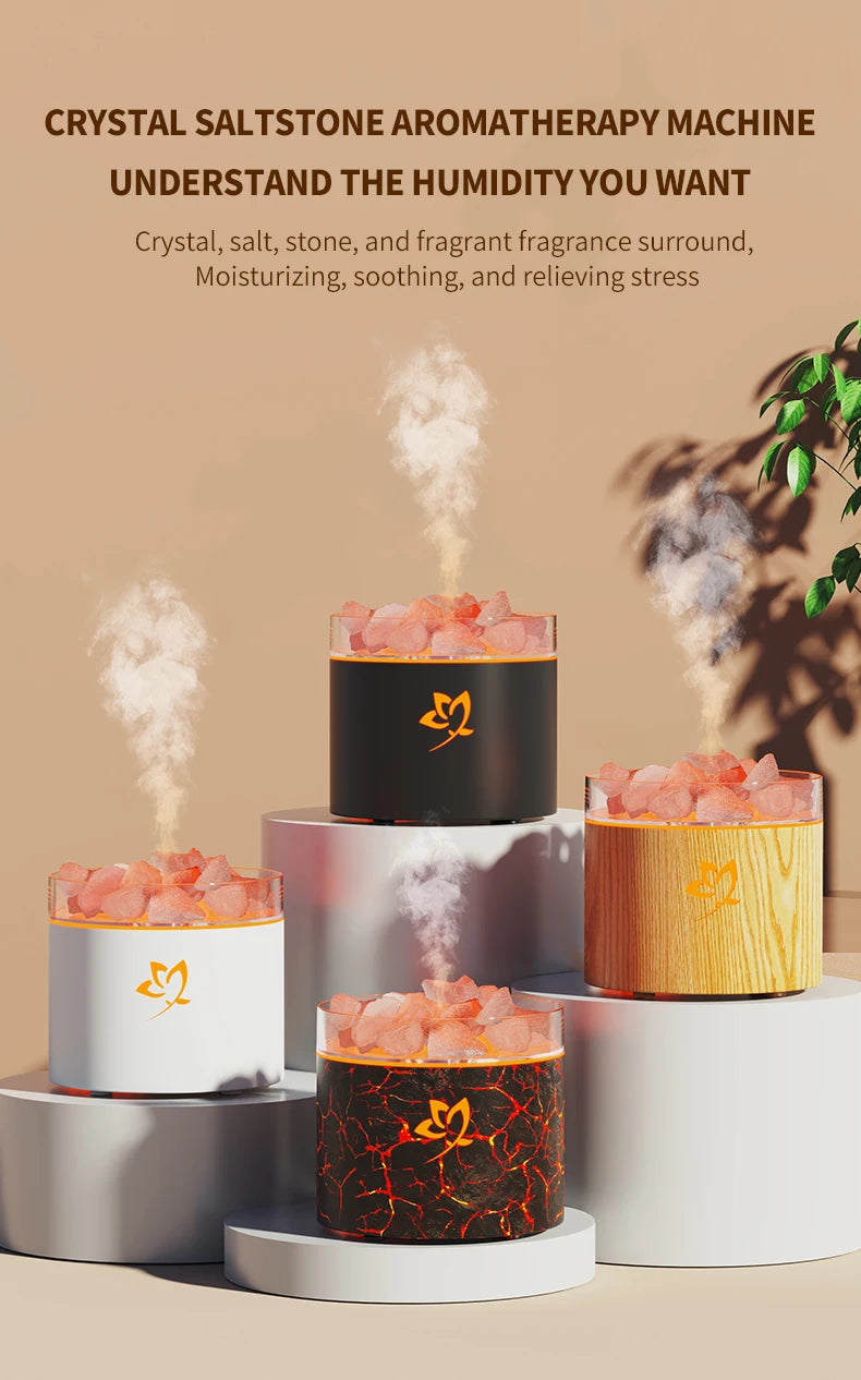 Crystal Salt Stone Aromatherapy Machine Colorful Atmosphere Lamp Atomization Humidification Suitable for Office and Bedroom