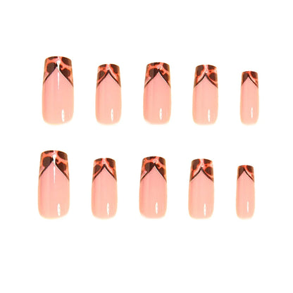 24pcs Medium Long Press-On Nails – Y2K Leopard Gradient Square Ballet Tips