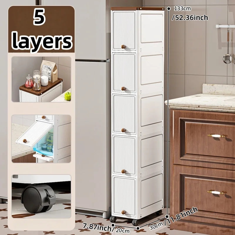 20cm Slim Rolling Storage Cabinet 2–6 Tier Space-Saving Organizer Heavy Duty Rack for Kitchen Bathroom Living Room