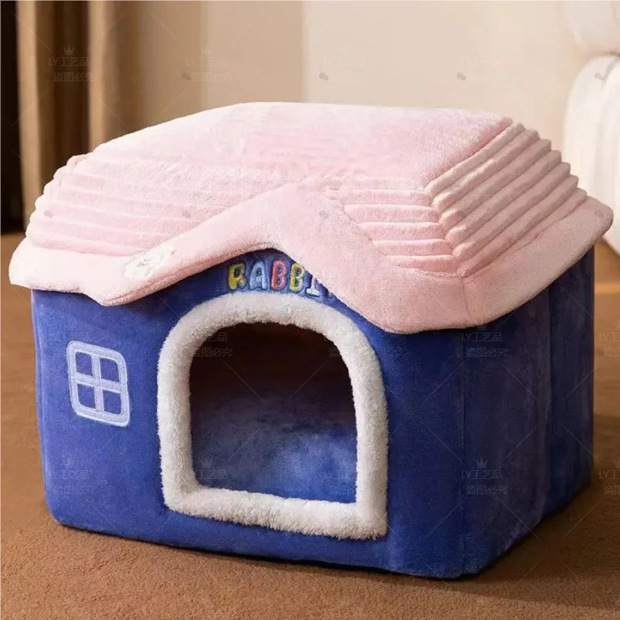 Foldable Cute Pet House Soft Cat & Dog Bed Detachable Washable Pet Cave