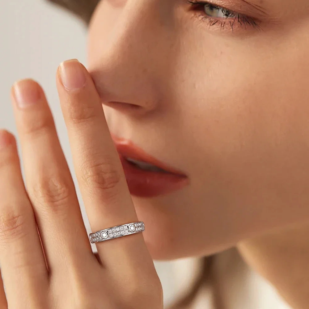 Moissanite Wedding Ring & Bracelet Set for Women – 18K Rose Gold Plated Silver