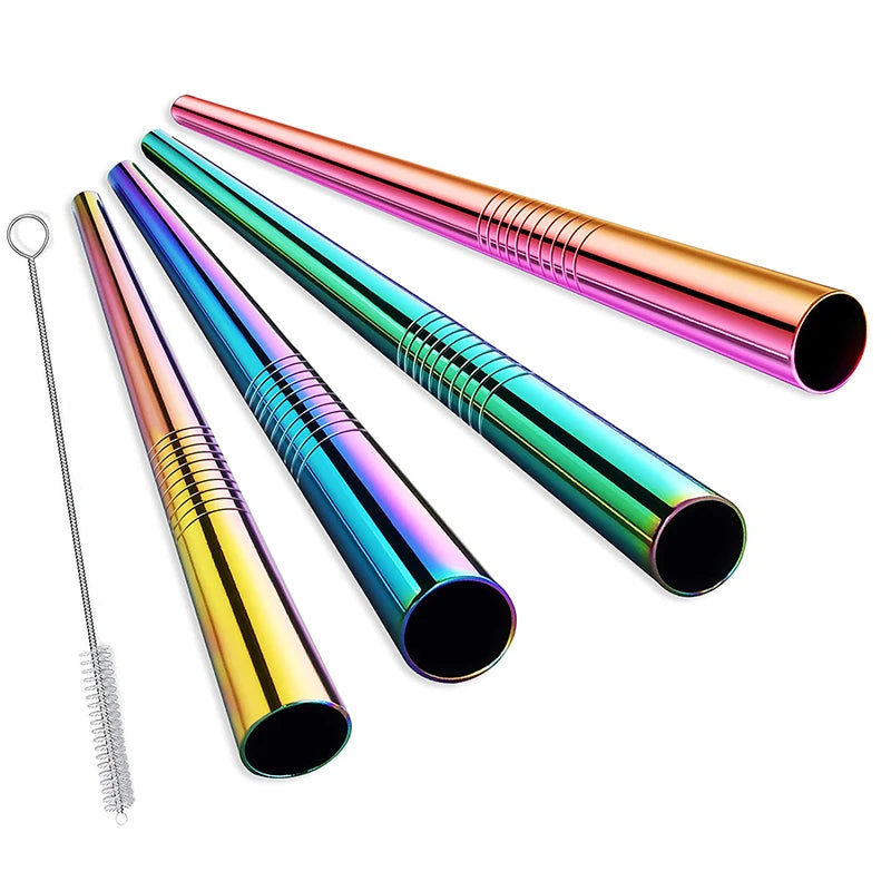 Reusable Boba Straws – Stainless Steel Wide Smoothie Straws (4PCS)