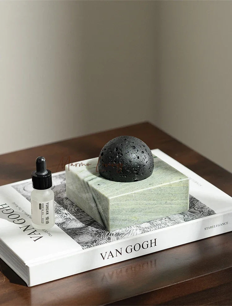 Black Lava Rock Stone Diffuser with Marble Base, Luxury Essential Oil Diffusers for Home Offices Yoga Sauna SPA