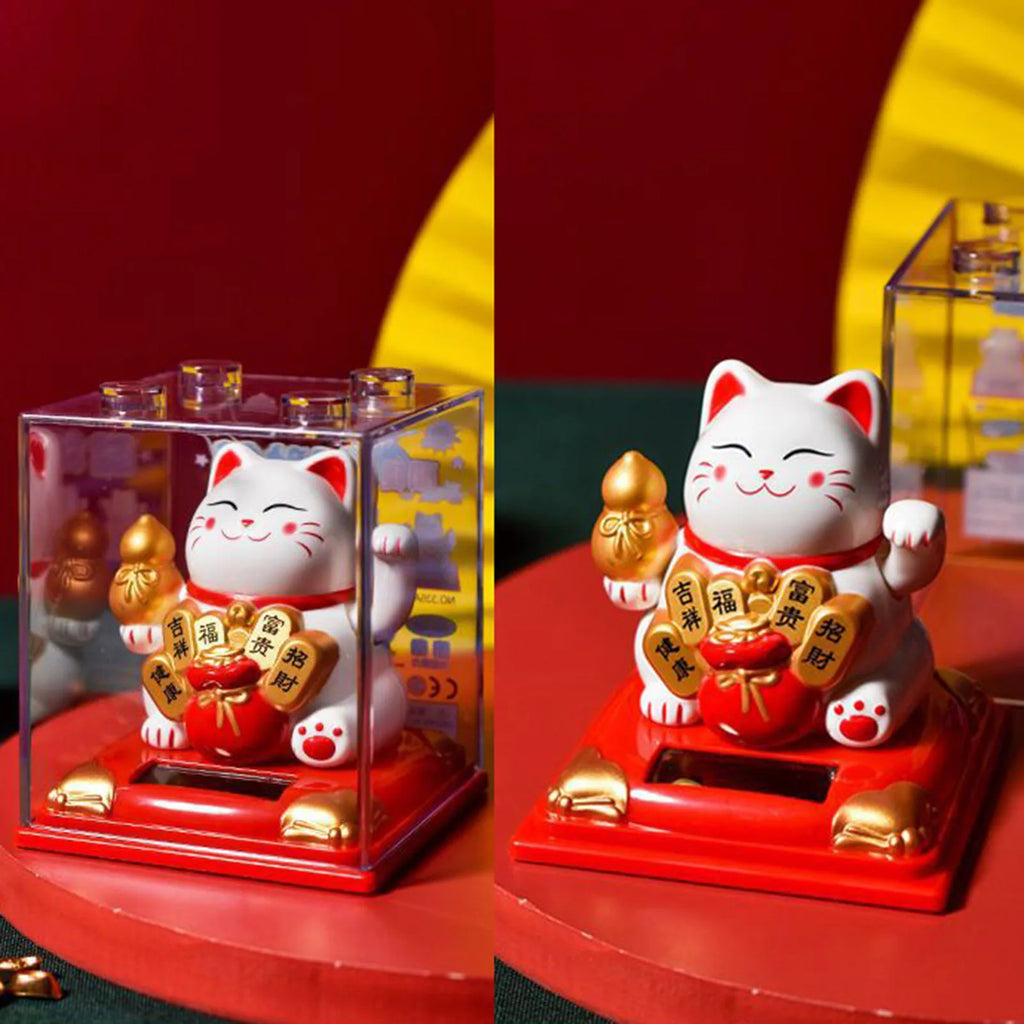 Solar Powered Maneki Neko Lucky Cat – Waving Fortune Cat Decor