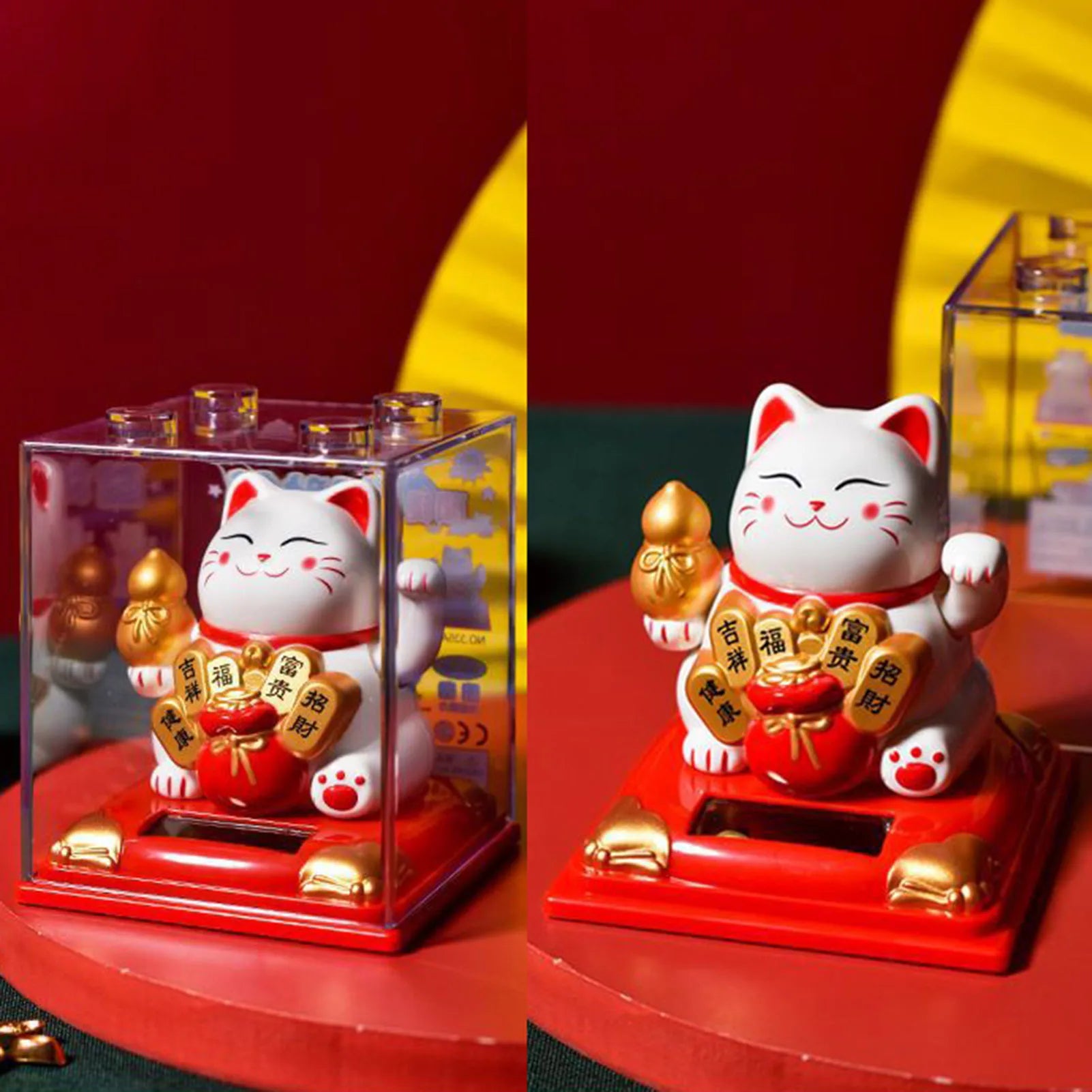Solar Powered Maneki Neko Lucky Cat – Waving Fortune Cat Decor