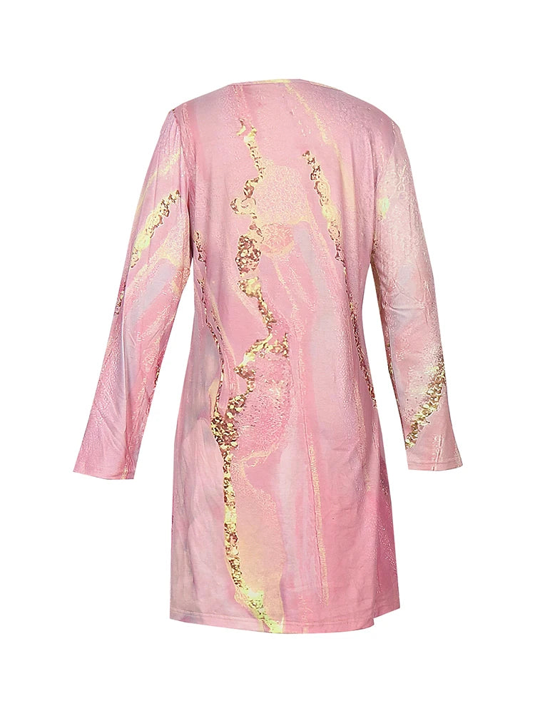 Elegant Pink V-Neck Buttoned A-Line Dress for Women – Summer Office & Outdoor Wear