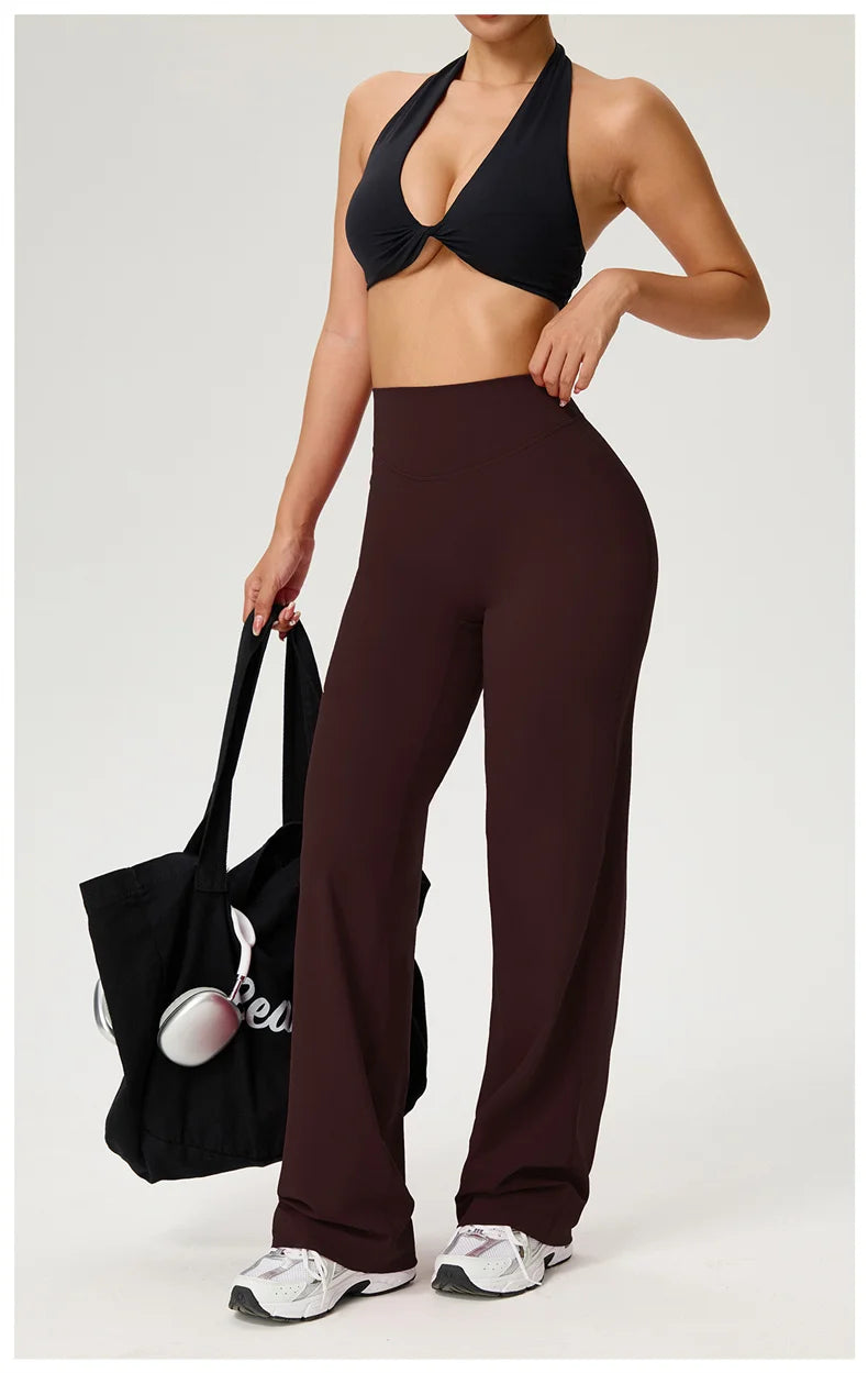 TRY TO BN Women's High Waisted Straight Leg Yoga Pants Gym Leggings Naked Feel Buttery Soft Breathable Running Workout Trousers