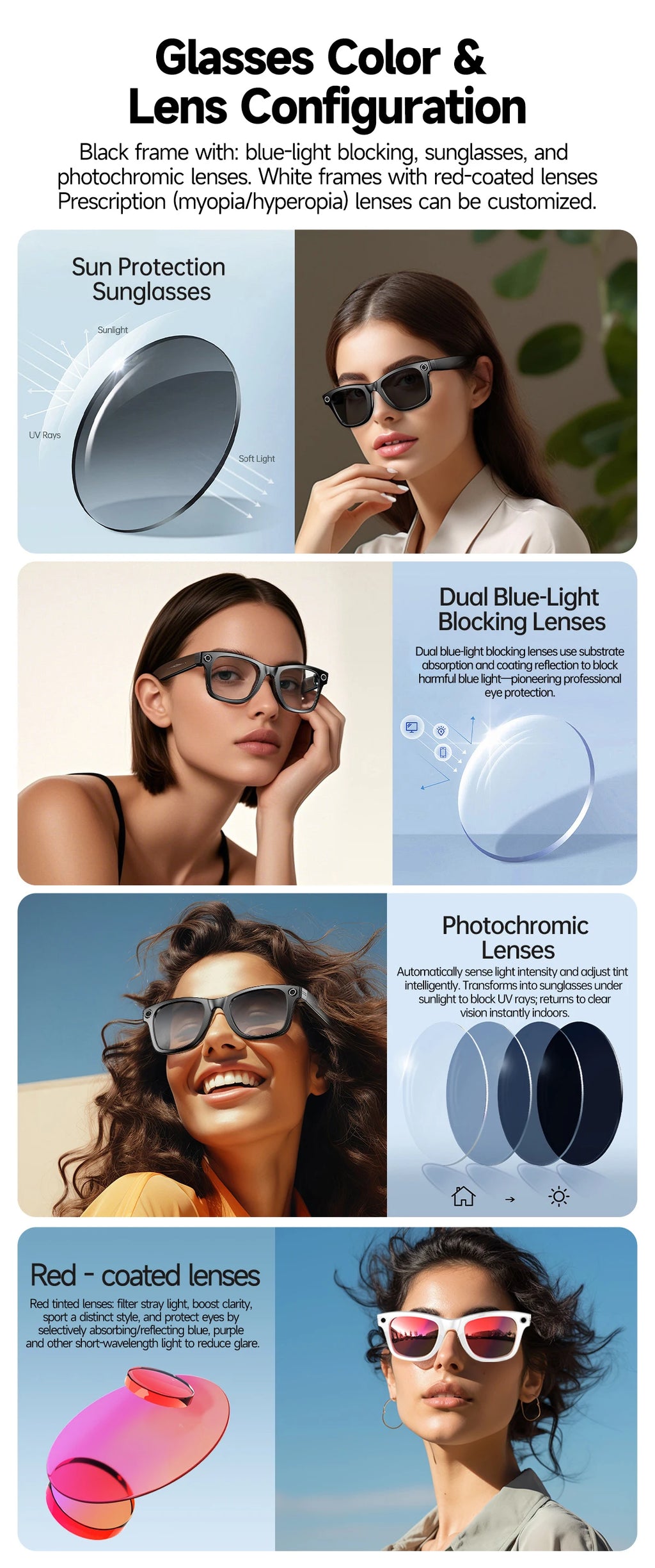 AI Smart Glasses with 8MP Camera Video Recording 100+ Languages Translation Blue LightSunglasses Bluetooth Call WIFI Men Women