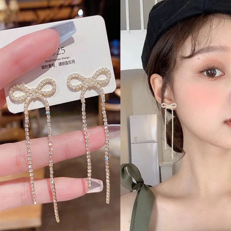 925 Silver Needle Pearl Tassel Drop Earrings for Women – Trendy Zircon Statement Jewellery