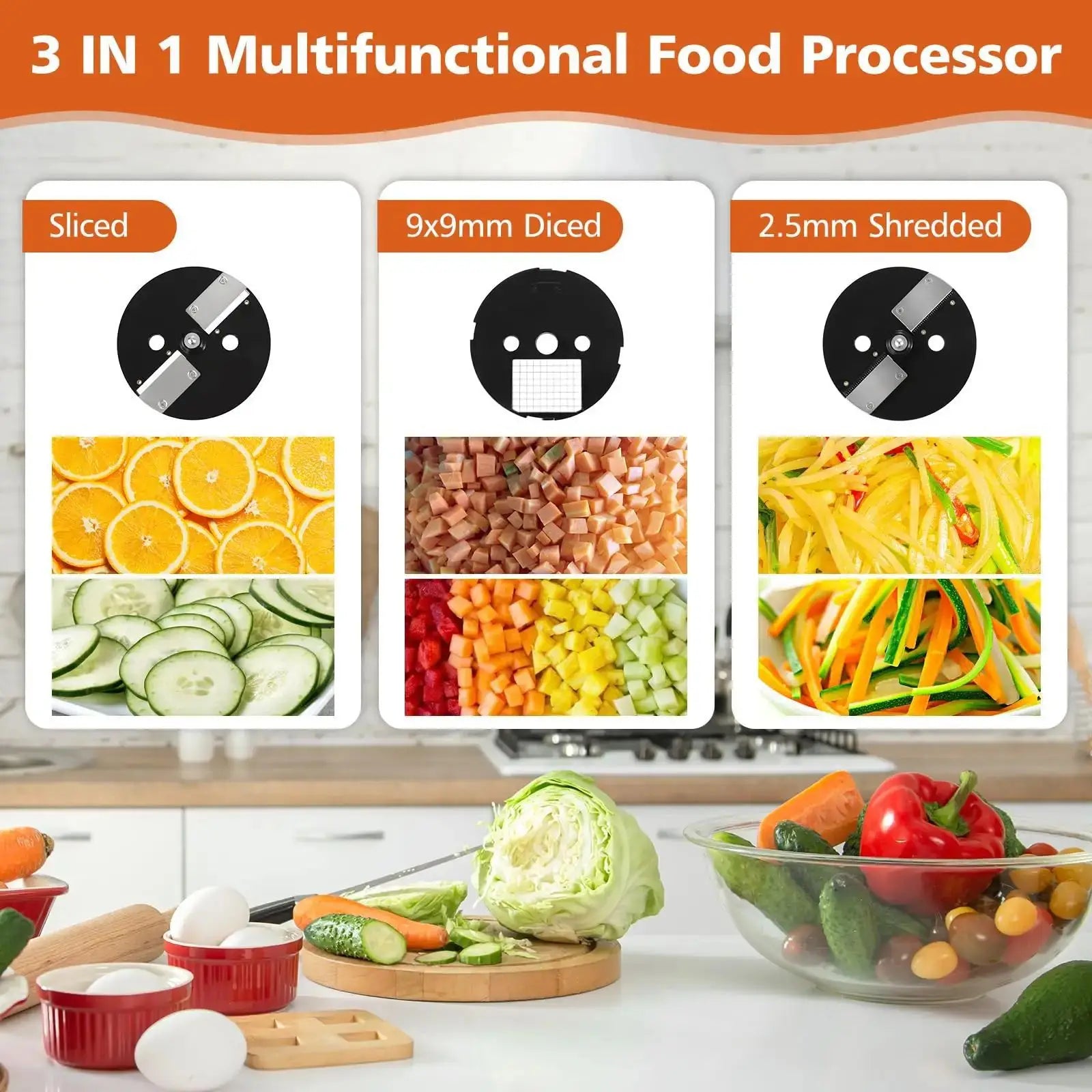 Electric Vegetable Slicer Automatic Shredder Dicer & Slicer 3-in-1 Large Capacity Low Noise Kitchen Food Cutter