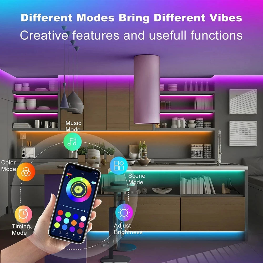 Smart Bluetooth RGB LED Strip Lights with App & Remote