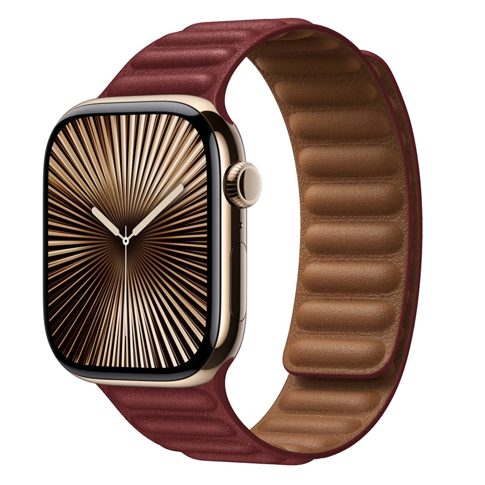 Leather Link for Apple watch band 44mm 45mm 40mm 38 42 Magnetic Loop bracelet iWatch seires SE 6 7 8 9 10 46mm ultra2 49mm strap