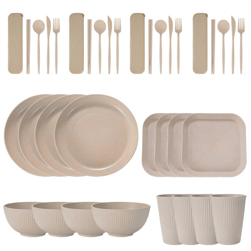 36PCS Wheat Straw Dinnerware Set – Eco Friendly Tableware Kit