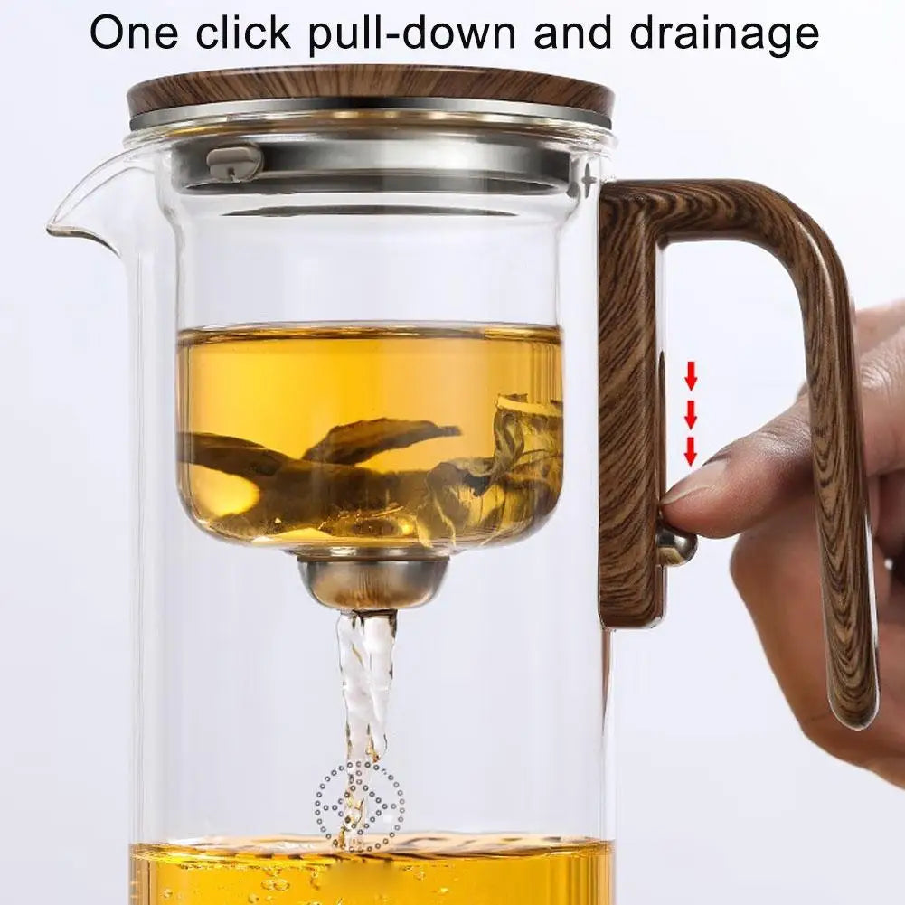 Magnetic Tea Separation Teapot – Glass Teapot with Filter & Wood Handle