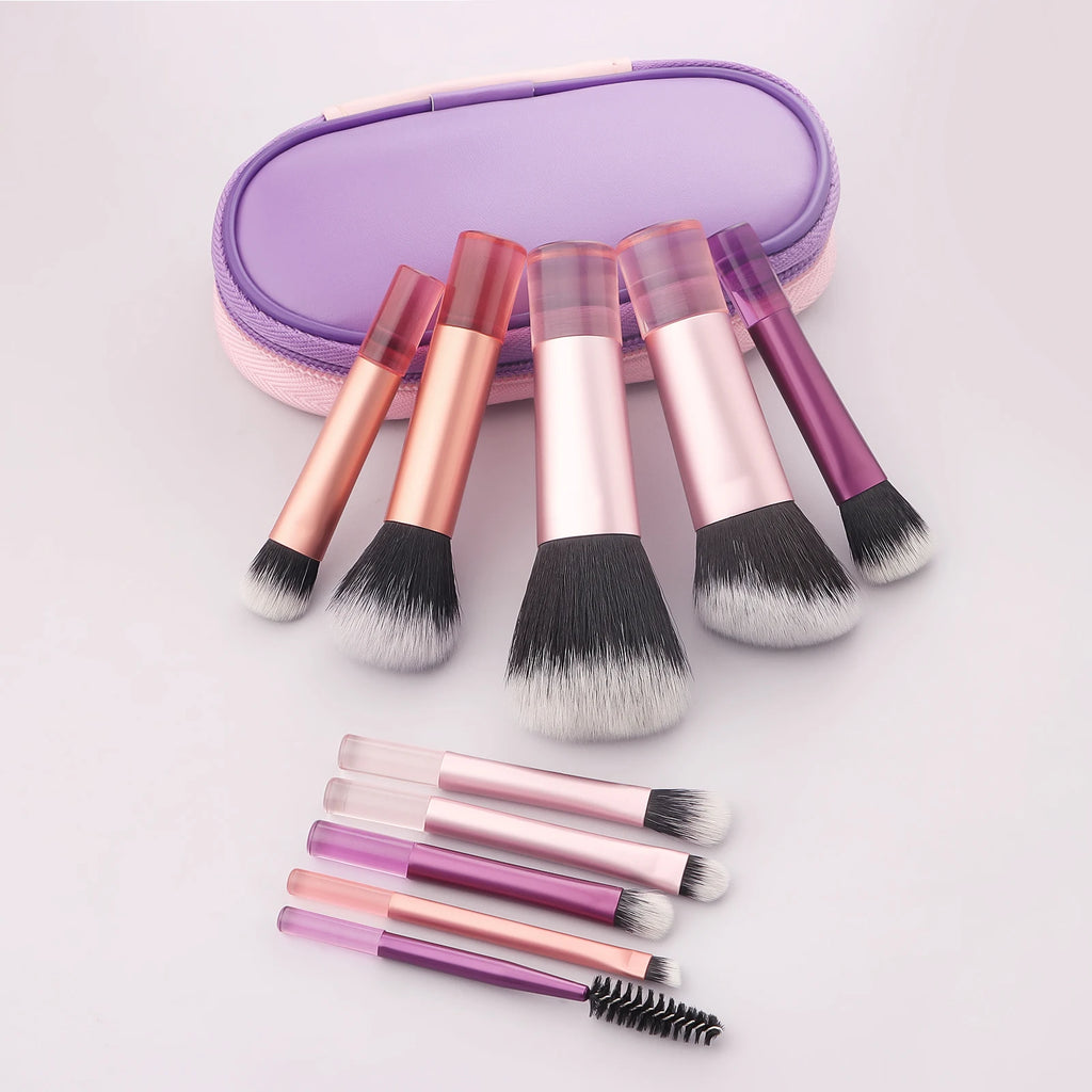 10-Piece Mini Makeup Brush Set with Travel Bag