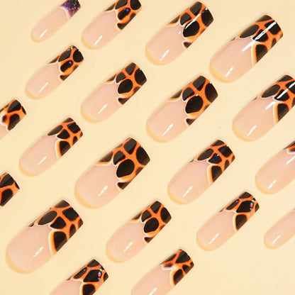 24pcs Medium Long Press-On Nails – Y2K Leopard Gradient Square Ballet Tips
