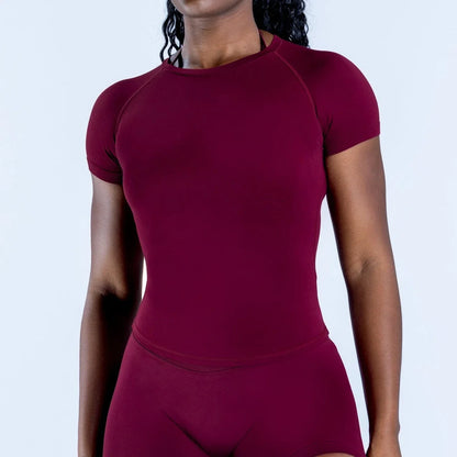 Women’s Lightweight Short Sleeve Yoga Top – Stretchy Longline Gym & Workout Shirt