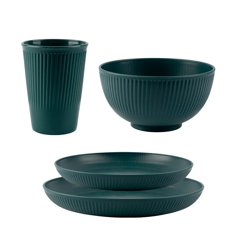 4PCS Wheat Straw Tableware Set – Portable Bowl Cup Plate for Picnic