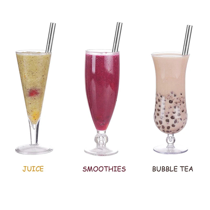 Reusable Boba Drinking Straws with Cleaning Brush 4Pcs Extra Wide Stainless Steel Metal Bubble Tea Straw for Smoothie MilkShakes