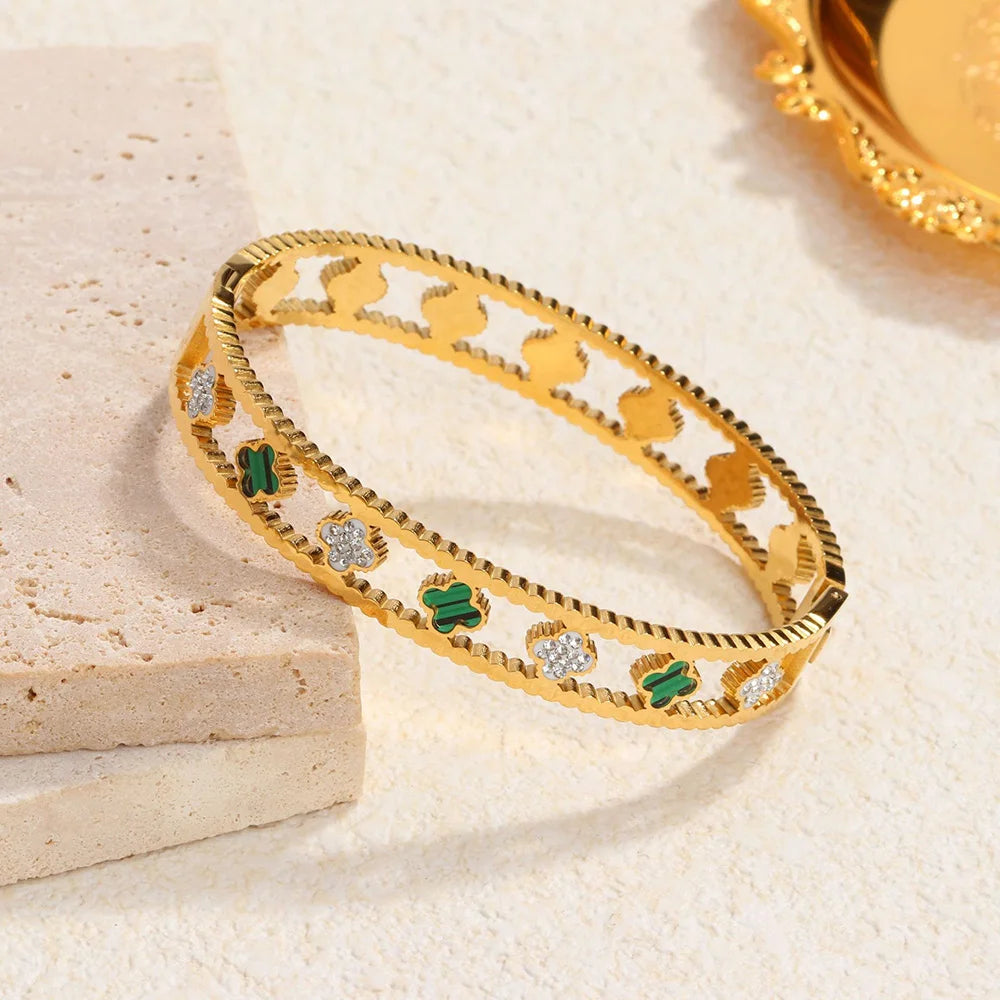 Elegant Stainless Steel Zircon Enamel Bracelet for Women – Waterproof Fashion Jewellery