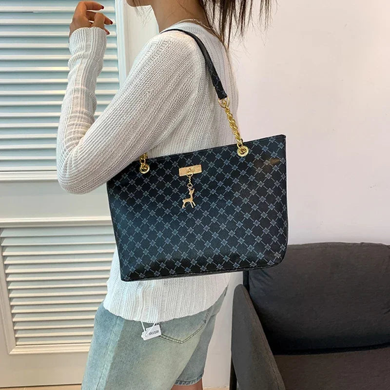Presbyopic Handbag Luxury Design Large Capacity Handbag Women Fashion Printing Shoulder Bag Trendy Shopping Bag With Pendant