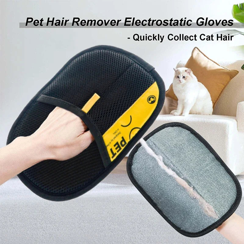 2-in-1 Pet Hair Removal Mitts for Cats & Dogs – Reusable Electrostatic Grooming Glove with Lint Roller