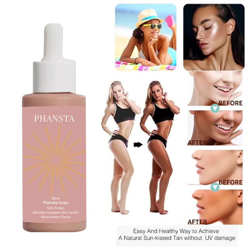 Natural Self Tanning Drops – Herbal Bronzer for Face & Body Sunless Gradual Tan
